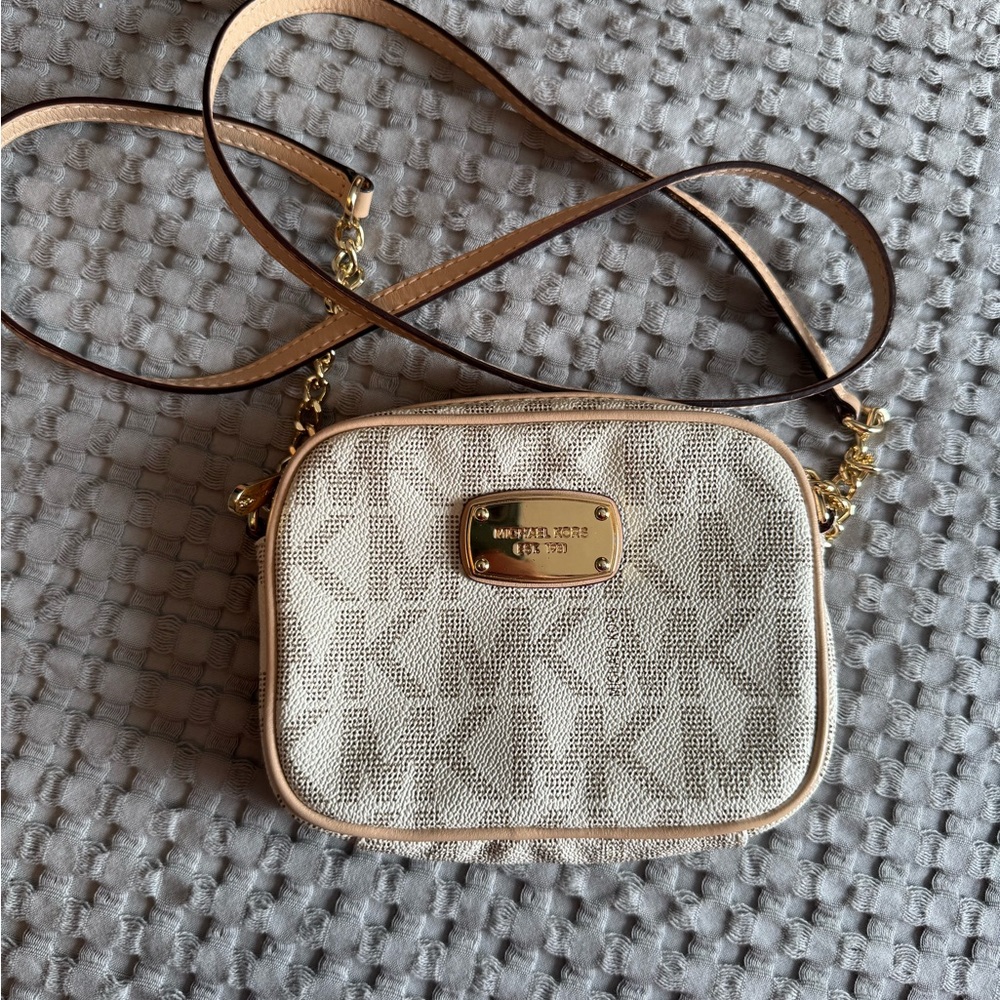 Michael Kors Cream Crossbody Bag with Gold Accents